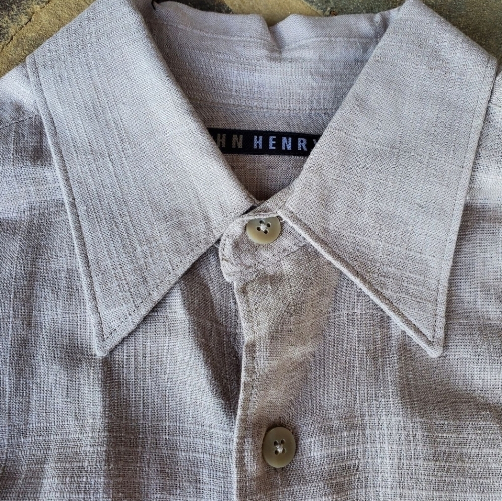 John Henry Short Sleeve Men's Light Gray Button Down Shirt